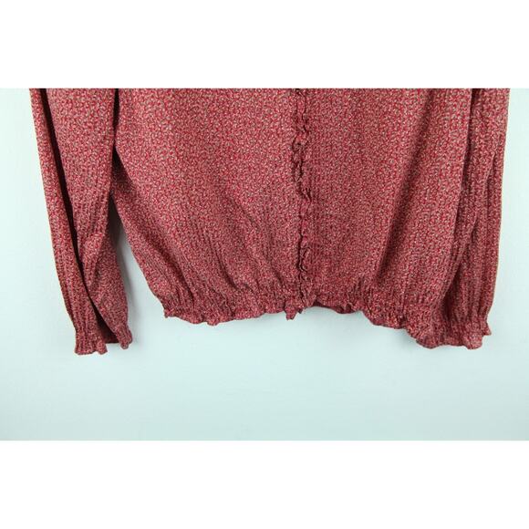 Harris Wilson Medium Top Red Ruffle Dainty Floral Prairie Cottagecore Western - Picture 5 of 9